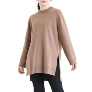 Theory Interlock Tunic Empire Wool Crew Neck Knit Sweater Neutral Brown Size M